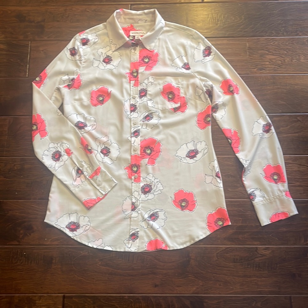 Merona button down bright floral shirt